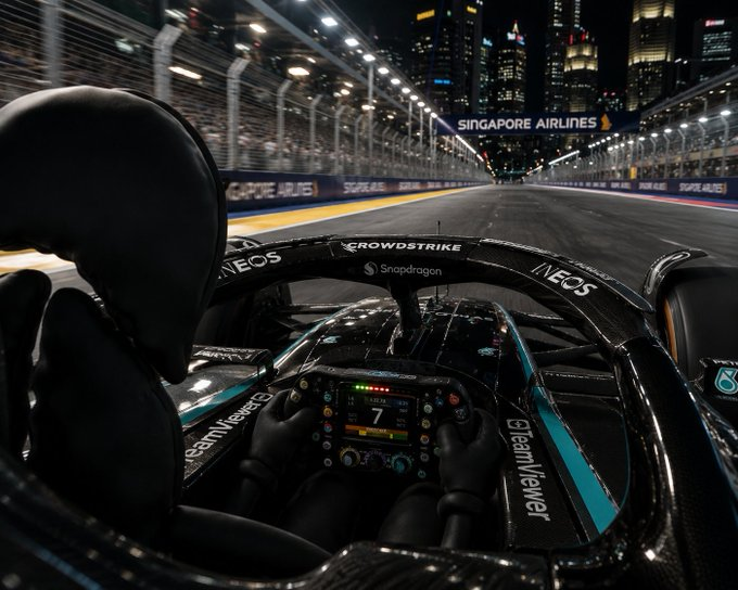 Rubenhood mascot driving an F1 car at the Singapore night race